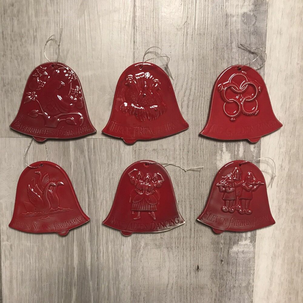 Set of 6 Double Sided Glazed Ceramic 12 Days Of Christmas Ornaments